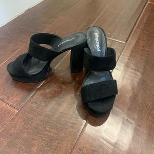Black Jeffrey Campbell open toe sandal mules with double strap. So!